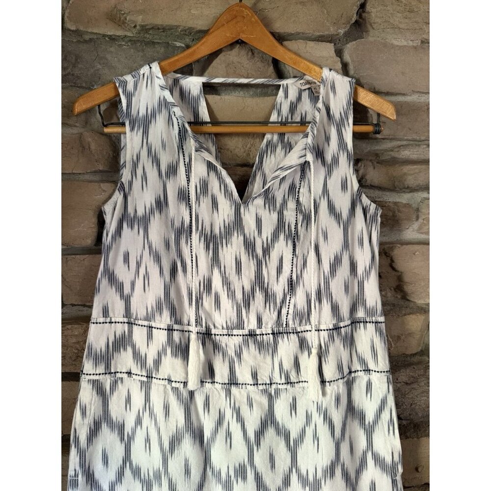 Toad & Co Size XS Shakti Ikat Dress White Grey Sleeveless Front Tie 100% Cotton - Picture 2 of 10